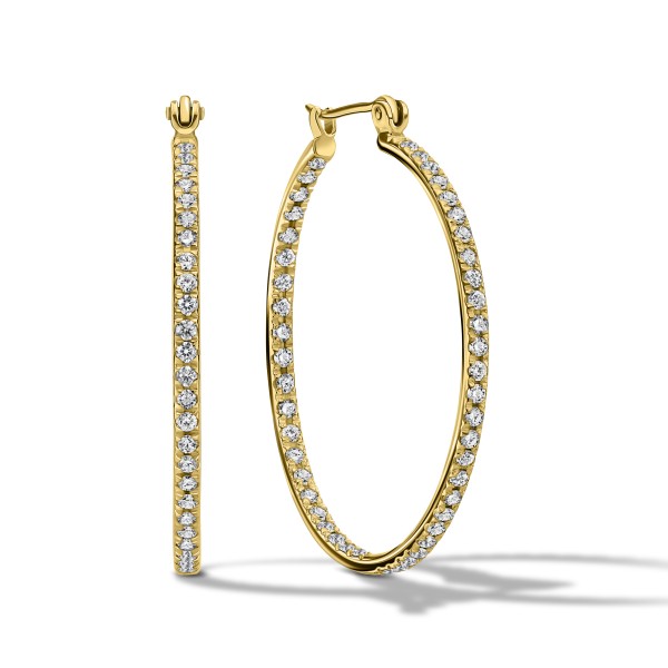 1.60 INCHES ROUND BRILLIANT DIAMOND HOOP EARRINGS YELLOW GOLD