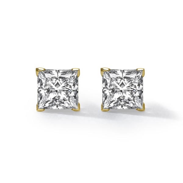 PRINCESS CUT DIAMOND STUD EARRINGS YELLOW GOLD