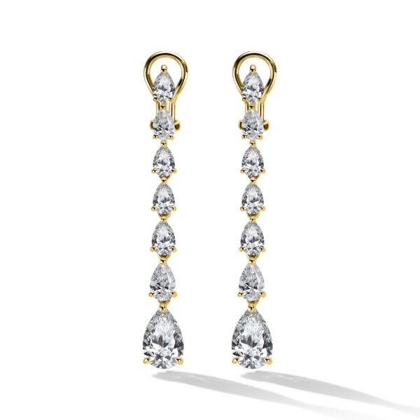 PEAR SHAPE DIAMONDS VERTICAL EARRINGS YELLOW GOLD