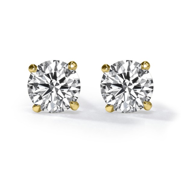  ROUND BRILLIANT CUT DIAMOND STUD EARRINGS YELLOW GOLD