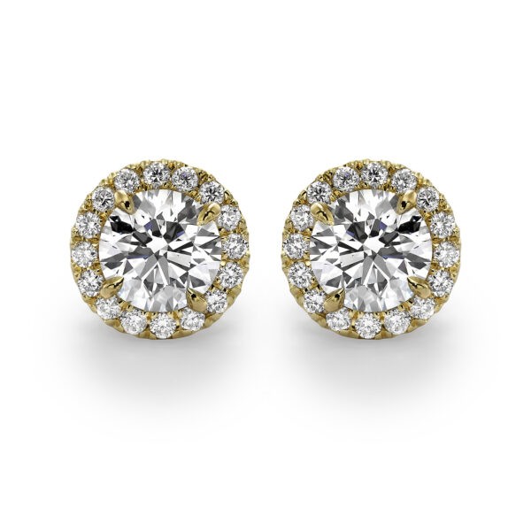 ROUND BRILLIANT CUT DIAMOND HALO STUD EARRINGS YELLOW GOLD