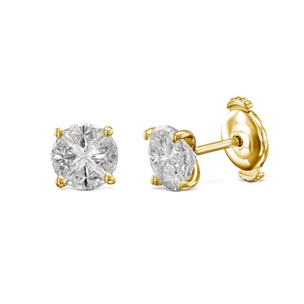 ROUND BRILLIANT DIAMOND SET STUD EARRINGS YELLOW GOLD