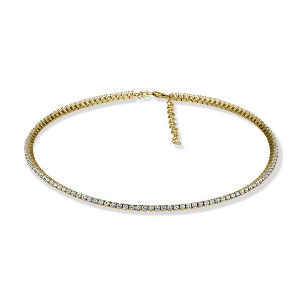 18K GOLD ROUND BRILLIANT DIAMONDS TENNIS CHOKER NECKLACE YELLOW GOLD