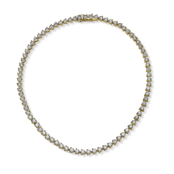 ROUND BRILLIANT CUT DIAMOND TENNIS NECKLACE  YELLOW GOLD