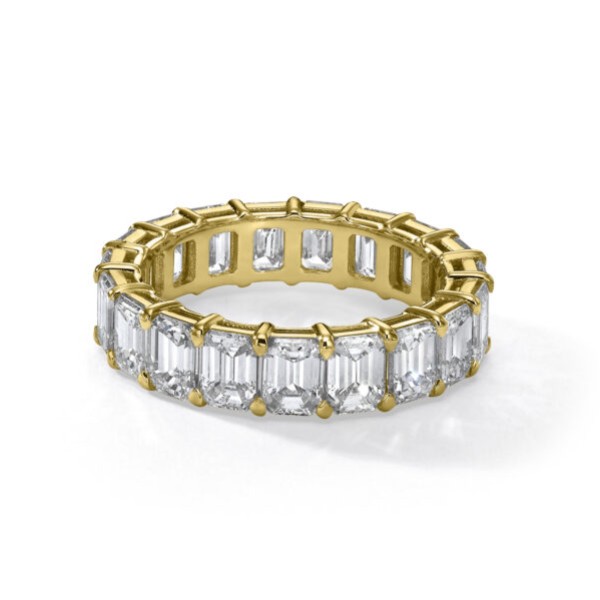 EMERALD CUT DIAMOND HALF ETERNITY RING YELLOW GOLD