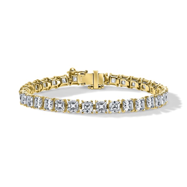 ASSCHER CUT DIAMOND TENNIS BRACELET YELLOW GOLD